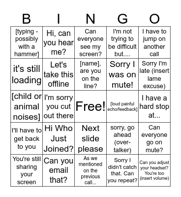 Conference Call Bingo Card