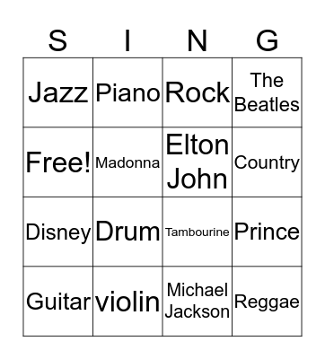 Music Bingo Card