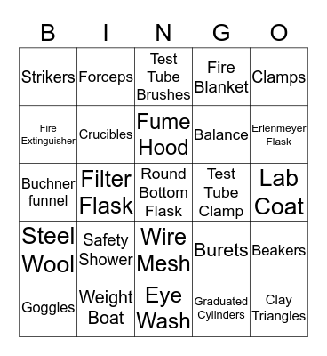 Safety and Glasswear BINGO Card