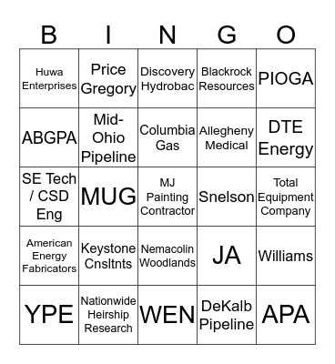 Energy Connection Bingo Card