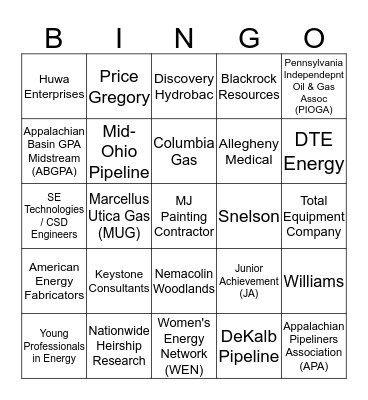 Energy Connection Bingo Card