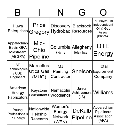 Energy Connection Bingo Card