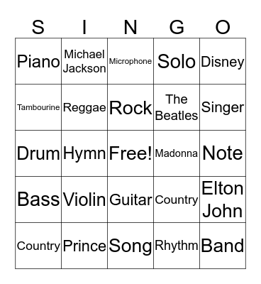 Music Bingo Card