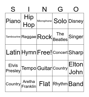 Music Bingo Card