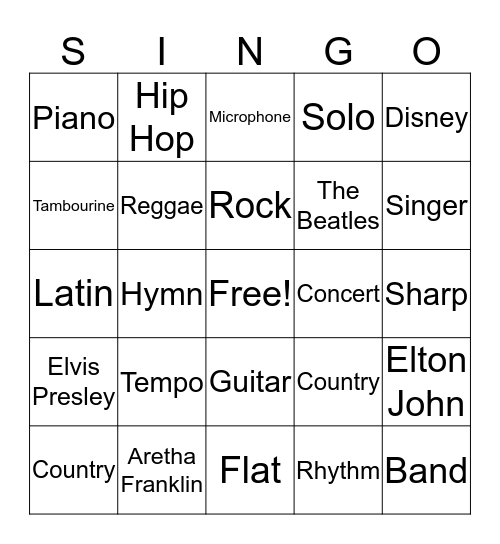 Music Bingo Card