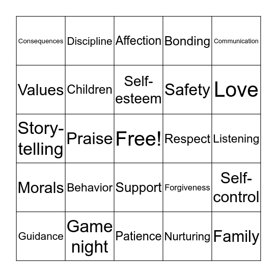 POSITIVE PARENTING CALL SHEET Bingo Card