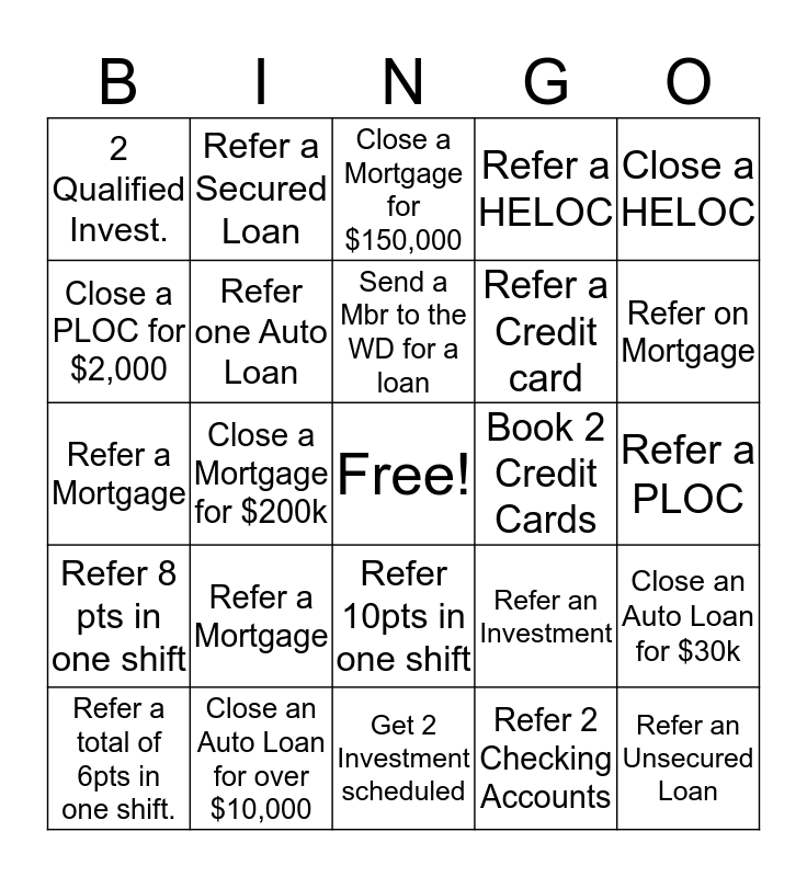 Team Bingo Card