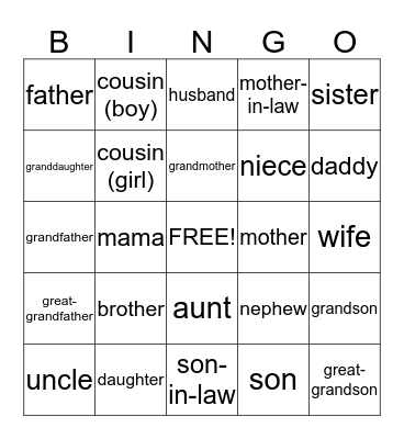 Family Bingo Card