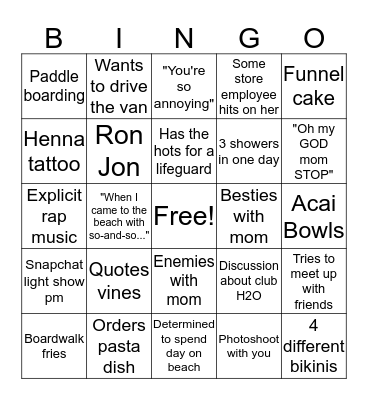 Claire Bingo Card