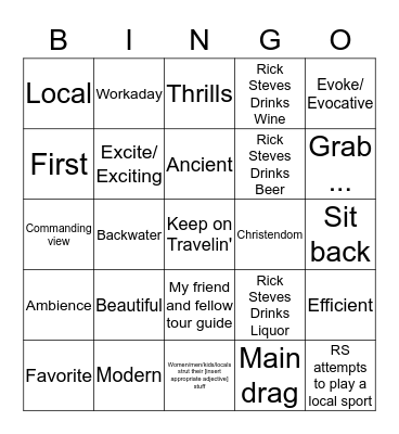 Rick Steves Bingo Card