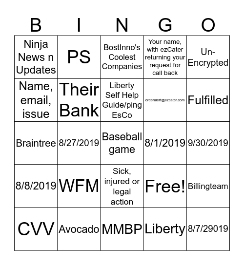 MMBP Team Meeting 8/7/19 Bingo Card