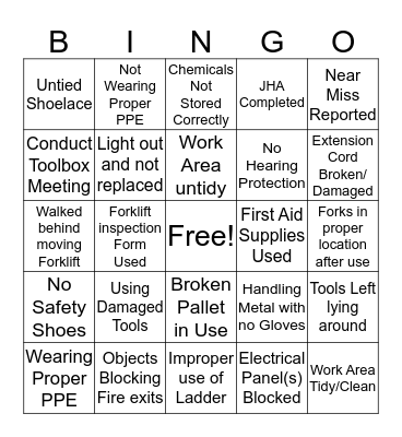 Benchmark International Safety Bingo Card