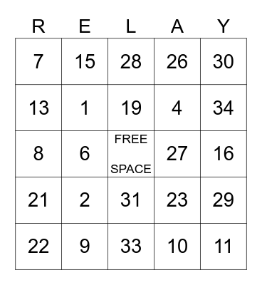 Relay Bingo! Bingo Card