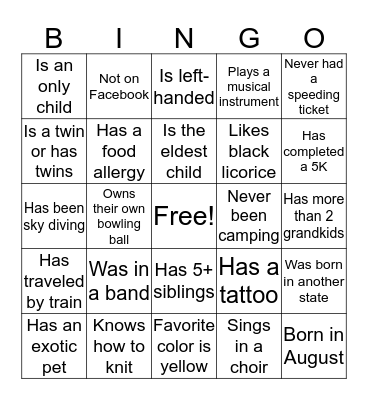 Getting to Know You Blackout Bingo Card