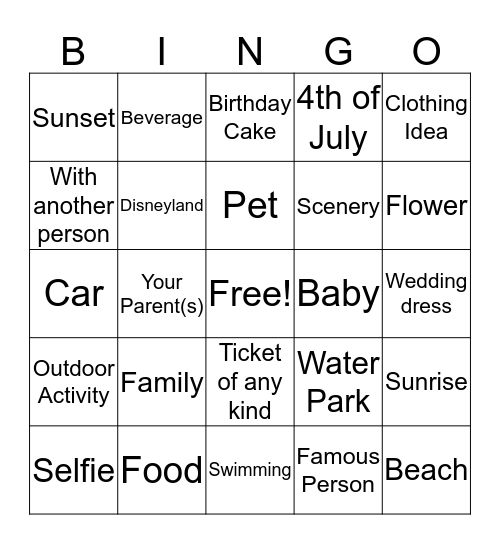 Cell Phone Bingo Card