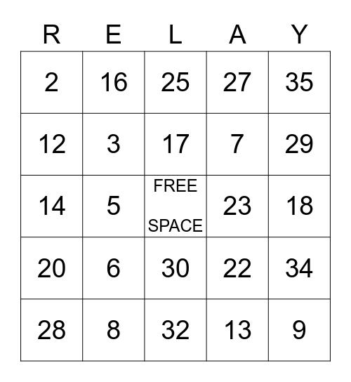 Relay Bingo! Bingo Card