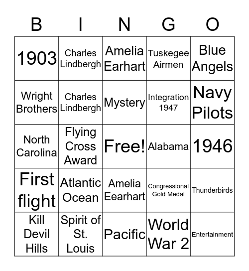 AVIATION DAY, August 19 Bingo Card