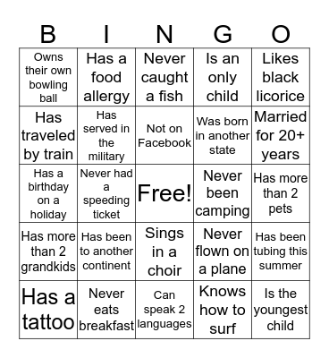 Getting to Know You Blackout Bingo Card