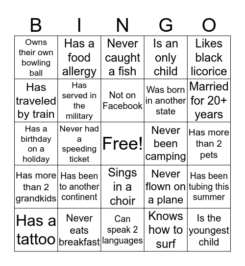 Getting to Know You Blackout Bingo Card