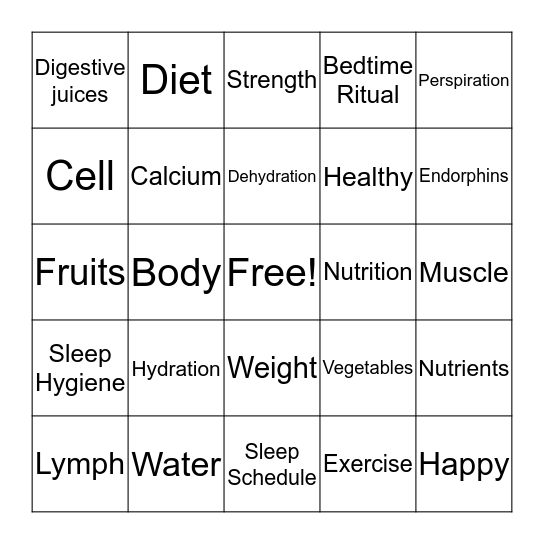 Physical Health Week 1 Bingo Card