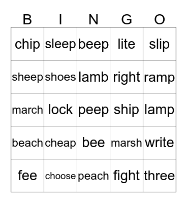 Minimal Pair Bingo Card