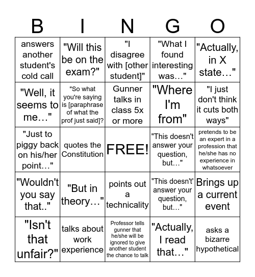 NDLS Gunner Bingo Card