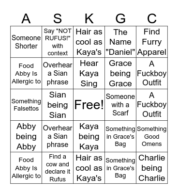 Musical Reprise Bingo Card