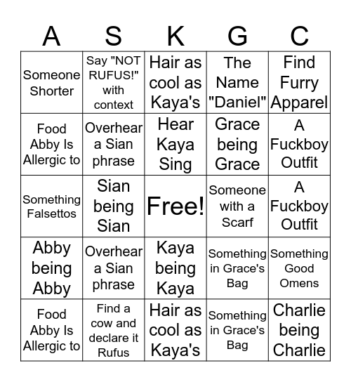 Musical Reprise Bingo Card