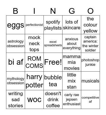 @jadethirllwall bingo Card