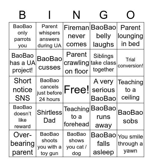 VIPKid Bingo Card