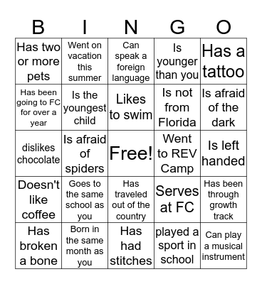 Get to Know You Bingo Card