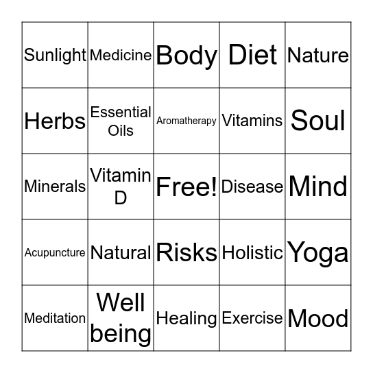 Natural Healing Week 1 Bingo Card
