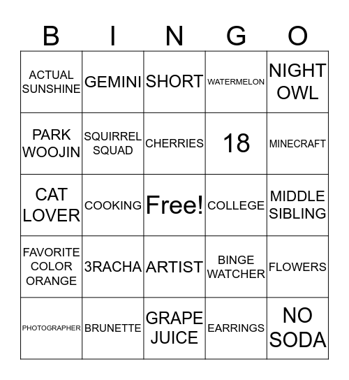 Untitled Bingo Card