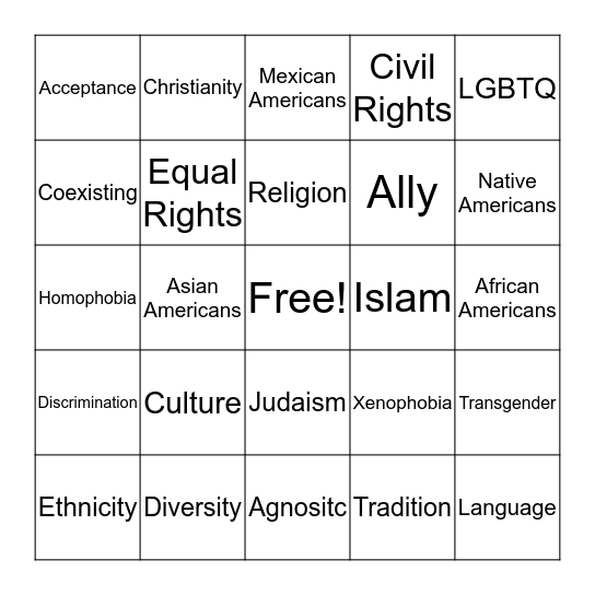 Cultural Diversity Week 1 Bingo Card