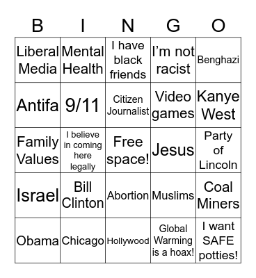 Conservative Conversation Bingo Card