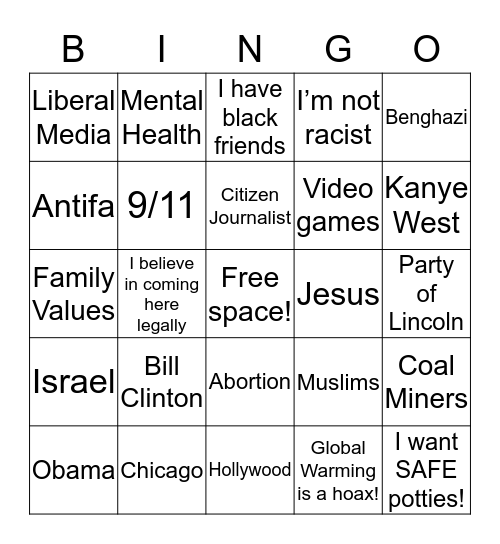 Conservative Conversation Bingo Card