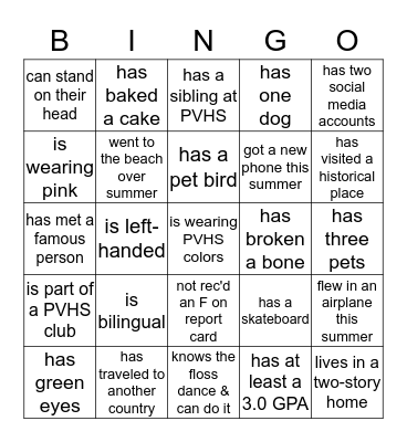 Getting to Know You Bingo Card