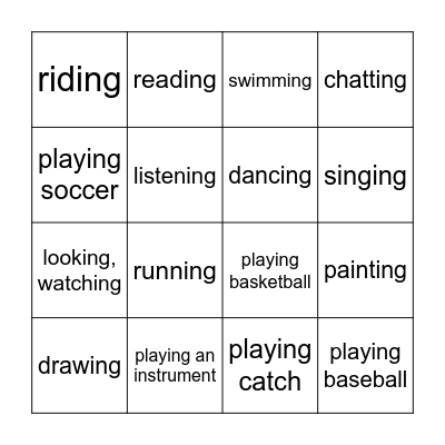 Hobbies Mentioned in Storybooks Bingo Card