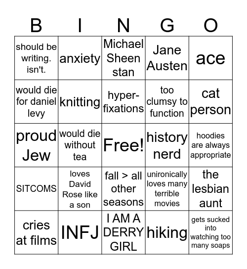 how similar are you to tumblr user aziraphalescrowley?  Bingo Card