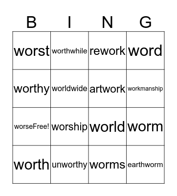 or making er sound Bingo Card