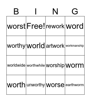 or making er sound Bingo Card