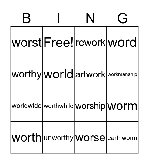 or making er sound Bingo Card