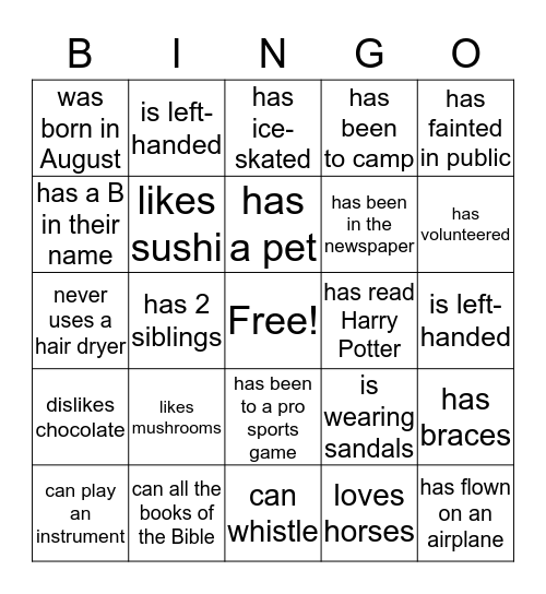 Find someone who... Bingo Card
