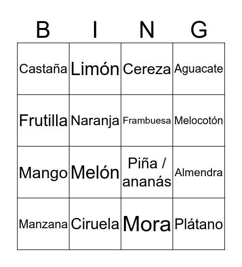 ESPANHOL Bingo Card