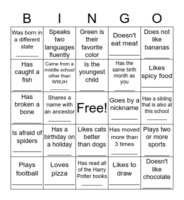 Icebreaker Bingo Card