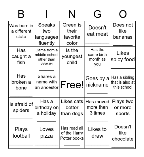 Icebreaker Bingo Card