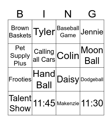 Parker Spirit Bingo Card