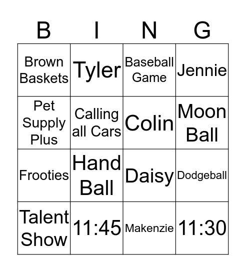 Parker Spirit Bingo Card