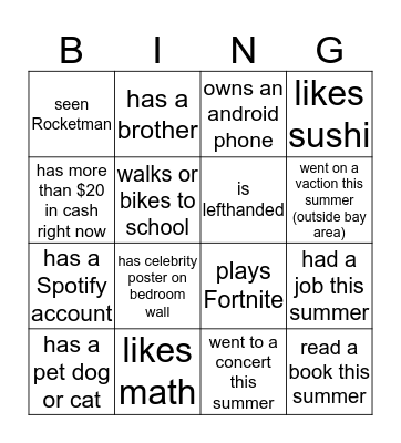 Who's in my math Class Bingo Card