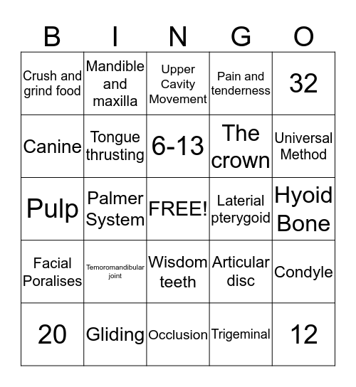 TMJ Bingo Card